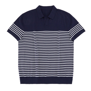 优雅意式绅士 高端120S纯棉细条纹 夏季男士燕子领针织T恤 DAT920