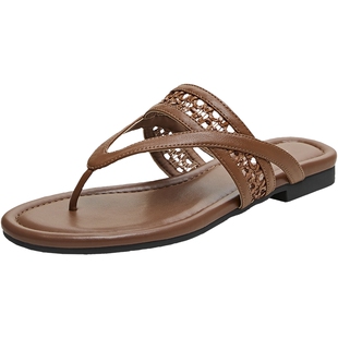 天美意人字拖复古海边度假平底拖鞋女凉拖夹趾时装凉鞋2026夏新款