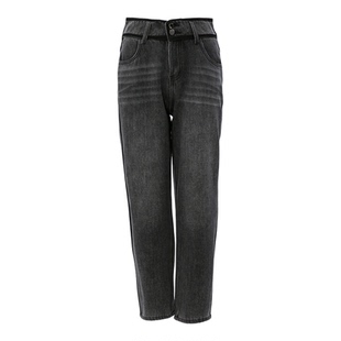 SOMSOM/索玛冬季新品水洗复古纽扣设计感做旧直筒休闲长款牛仔裤