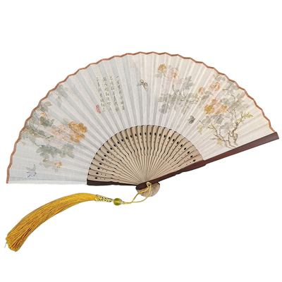 绢布仿古花鸟折扇复古风女扇子