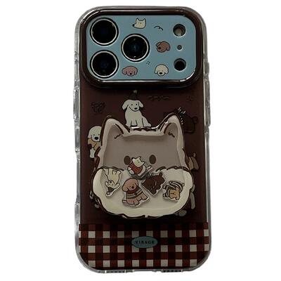 格纹小狗支架适用苹果手机壳