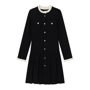 Goodland美地【明星同款】法式花边收腰羊毛针织连衣裙LC34106047