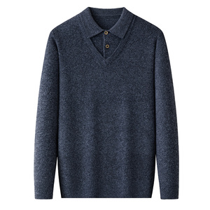 皮尔卡丹羊绒衫男100%纯羊绒中老年衬衫领保暖毛衣冬季羊毛打底衫