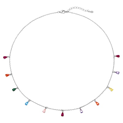 MS情绪波动 纯银彩色锆石水滴项链女轻奢小钻流苏设计感锁骨链