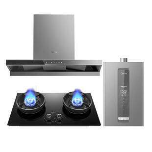 美的高温蒸汽洗油烟机燃气灶套装变频烟灶热水器厨房组合三件套餐