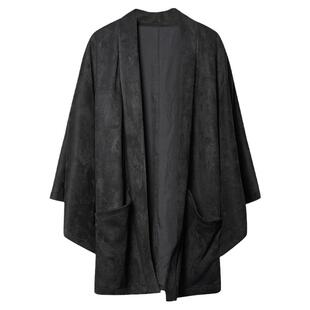 仿麂皮绒中长款道袍开衫男女秋冬新中式国风日系宽松夹克休闲外套