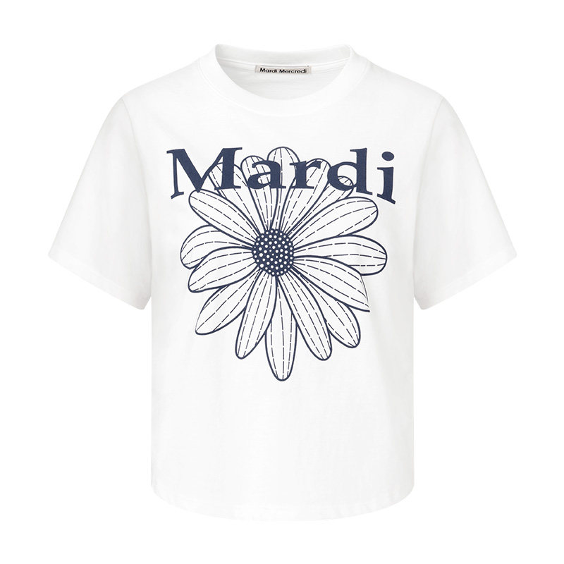 MardiMercredi小雏菊印花修身短袖t恤正肩显瘦半袖上衣女夏季新款