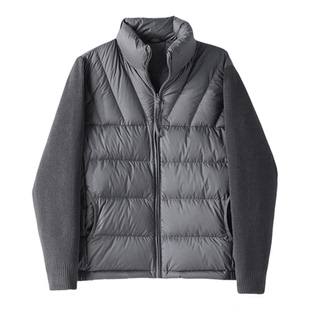 LUUD 针织袖拼接立领排骨羽绒服90白鸭绒蓬松保暖长袖外套男女款