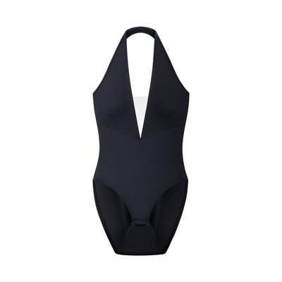 性感深V挂脖露背连体衣气质显瘦