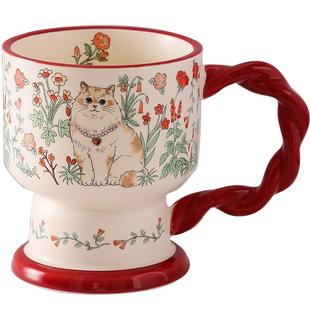 复古油画般陶瓷咖啡杯高级感小众马克杯女生伴手礼水杯下午茶杯子