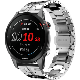 适用佳明Forerunner255表带255M/265/265M/745钢铁侠表带Vivoactive4精钢手表带Venu3/2高级新款华为金属表带