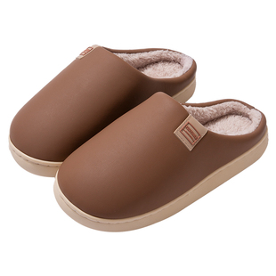 PU防水棉拖鞋男士秋冬季室内居家用加绒加厚TPR防滑简约棉拖鞋男