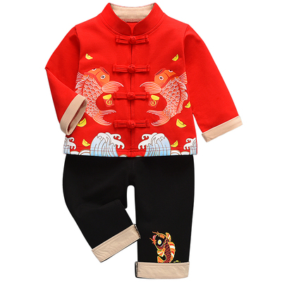 男宝宝一周岁礼服抓周春秋季唐装