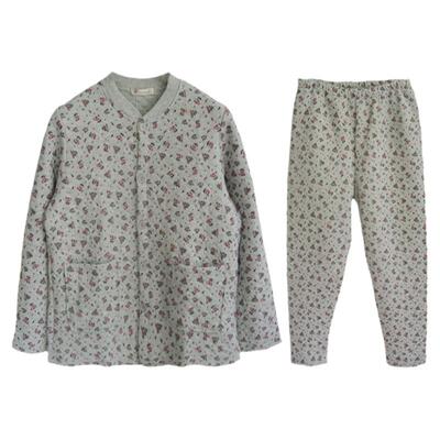 女士纯棉三层中厚开衫家居裤套装