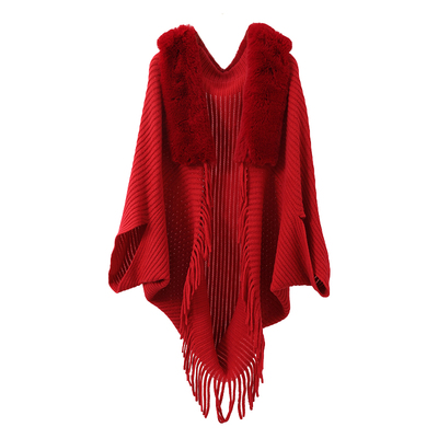 针织斗篷女春秋季新款仿羊绒加厚旗袍礼服流苏披肩外搭时尚洋气冬