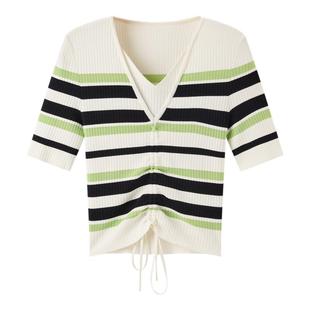 太平鸟女装时尚休闲气质条纹线套衫A1EED3201