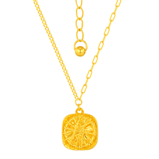 水贝黄金官方旗舰店项链女生足金999蕾丝小方糖套链吊坠礼物 计价