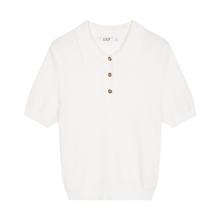 【商场同款】LILY2025春新款女装莱赛尔混纺POLO领短袖针织衫短款