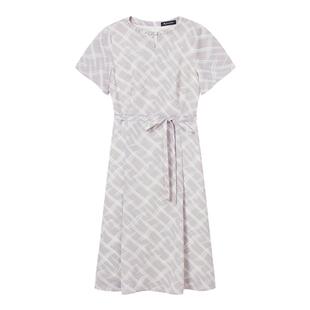 Aquascutum/雅格狮丹春夏新品女优雅系带修身紫色短袖连衣裙气质