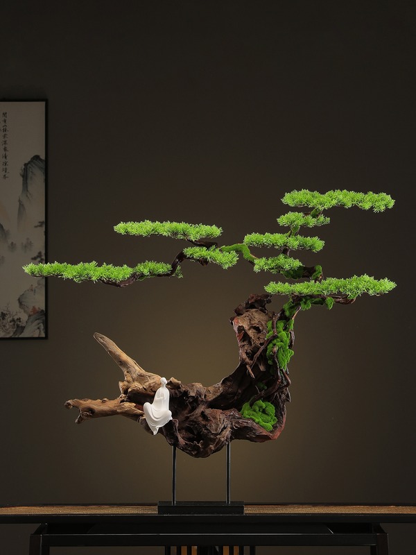 新中式创意风化木根雕玄关桌面摆件装饰办公室客厅电视柜茶室软装