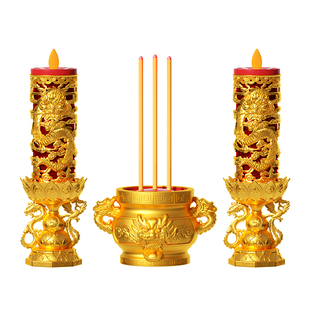 仿真新款LED龙凤电子蜡烛财神元宝烛台长明灯摇摆供佛电池无烟
