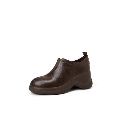 厚底圆头真皮羊皮显瘦懒人单鞋