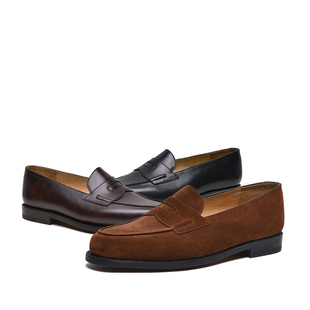 强尼制靴 loafers夏季乐福鞋固特异博物馆小牛皮休闲男士鞋一脚蹬