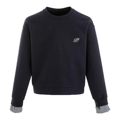 Pink ers联名款秋季韩系氛围感格纹拼接撞色卫衣女休闲显瘦短裙女