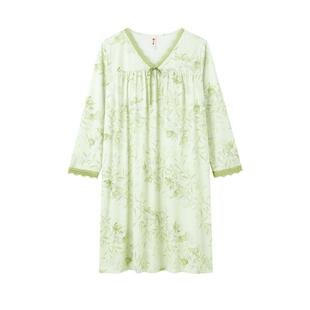 芬腾带胸垫睡裙女2026新款睡衣花卉纯棉花边家居服套装中国风