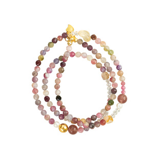 楼兰博物馆新疆陨石项链彩色碧玺明星同款水晶手串多圈锁骨链霓裳