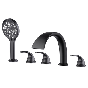 金耐雅全铜浴缸边大流量瀑布冷热水龙头分体式五孔淋浴花洒套装