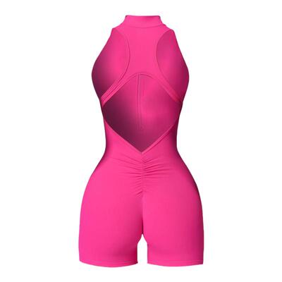 泽创春夏新款高强度运动美背瑜伽连体服拉链裸感紧身连体健身服女