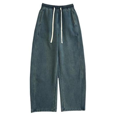 莱赛尔加绒休闲牛仔弯刀裤阔腿裤