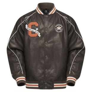 匡威秋冬新款男女字母logo皮质夹棉保暖棒球服休闲外套10028110