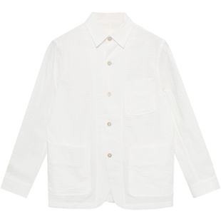 EHE男装肌理感薄款棉质时尚白色简约休闲翻领夹克外套男春夏新款