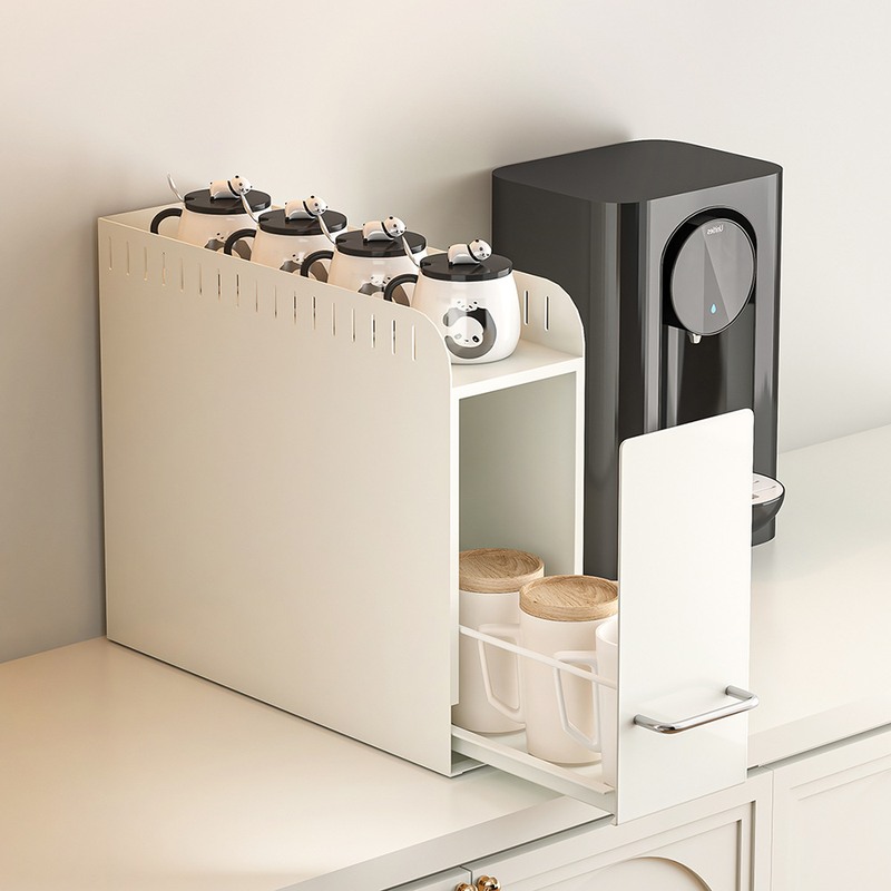 家用台面抽屉式水杯架带滑轨防尘水杯水瓶收纳调料罐多功能置物架