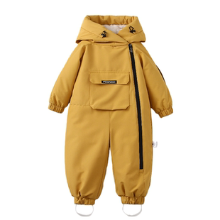 跨境欧美连帽加绒加厚小童滑雪服儿童连体衣外出服工作服2025冬季