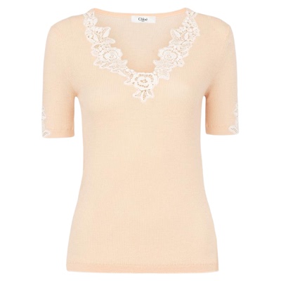 Chloe蔻依羊毛针织修身短袖上衣