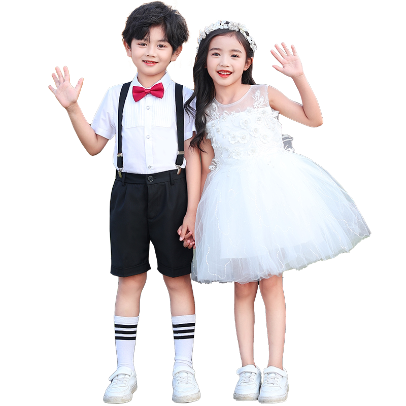 六一儿童演出服男童主持人礼服女童白色裙幼儿园毕业典礼表演服装