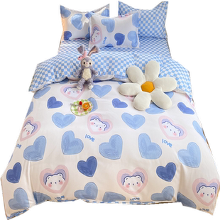 ins风水洗棉床上用品四件套被套床单人学生宿舍被子春夏季三件套4