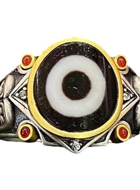 藏式S925纯银镶嵌天珠金刚杵戒指