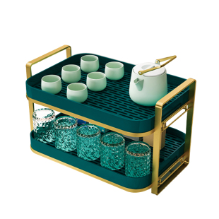 杯子收纳置物架双层茶杯架茶具收纳架沥水托盘家用桌面放水杯杯子