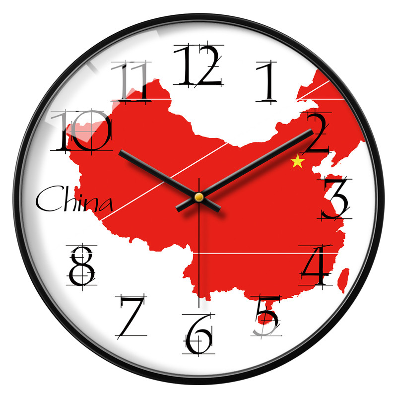 国旗玻璃极简玻璃超窄边时区挂钟
