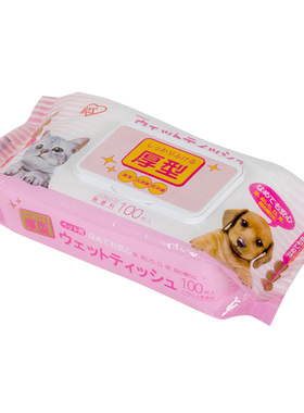 爱丽思加厚宠物湿巾猫咪狗狗耳眼抓擦脚屁股100片*5包清洁湿纸巾