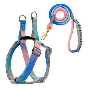 狗狗胸背带中大型犬遛狗绳柯基哈士奇金毛渐变胸背防挣脱外出狗绳
