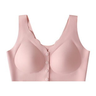 妈妈内衣女冰丝无痕背心式无钢圈聚拢中老年人大胸显小前扣文胸罩