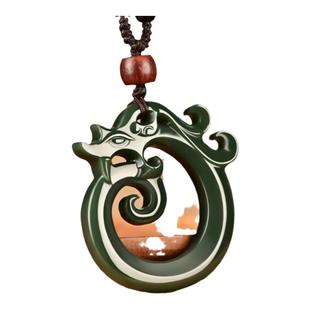 和田玉青玉龙形玉佩吊坠男镂空龙牌仿古龙项链女生肖龙玉石挂件