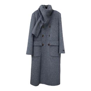 董洁欧阳娜娜同款灰色围巾双面羊绒大衣女秋冬羊毛呢子外套巨划算