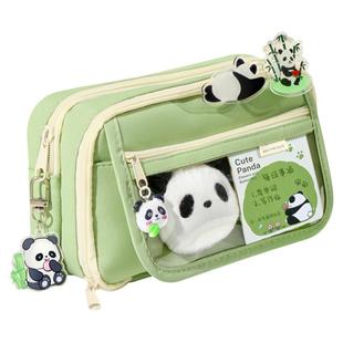 三年二班 熊猫笔袋大容量小学生文具盒女生2026新款文具袋初中生高颜值ins风女孩款铅笔盒男孩款高中生男生