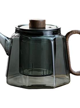木把高档八角方形耐热玻璃泡茶壶